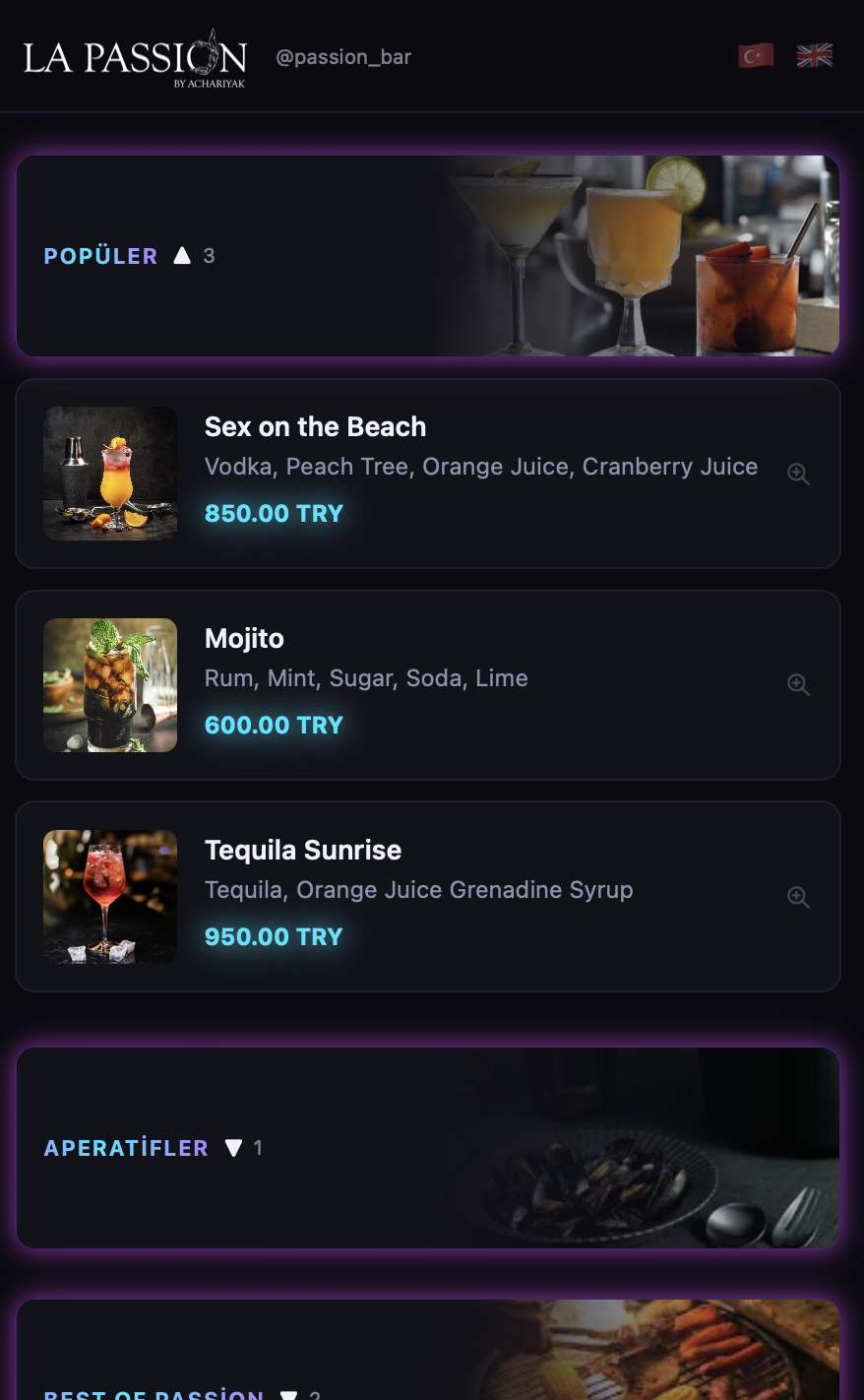 QR Menü Görünümü